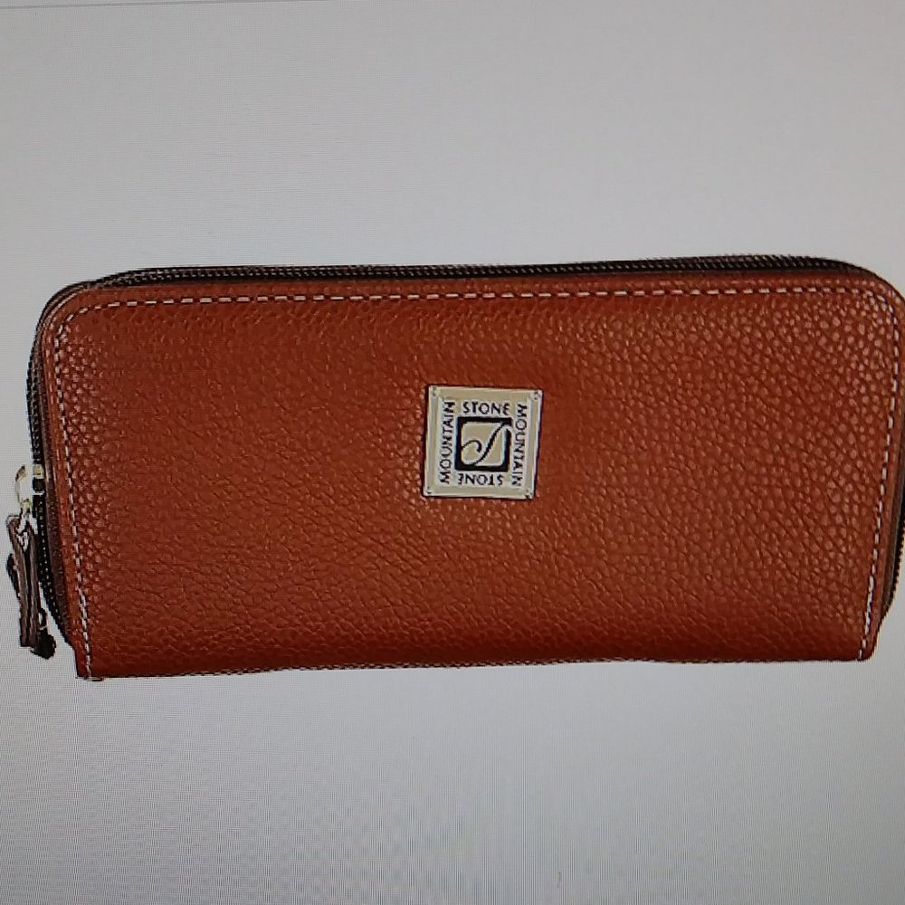 Stone Mountain Brown Double Zip Leather Organizer Wallet Wristlet